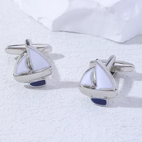 Men Sailboat Cufflinks Silver Plated Alloy Enamel Dripping Oil Cuff Links For French Shirt Business Wedding Gift