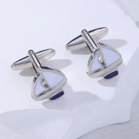 Moderne Legierung Emaille Segelboot Manschettenknöpfe Für Herren Damen Französisches Hemd Zubehör Nautisches Thema Blau Weiß Schmuck