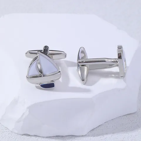 Moderne Legierung Emaille Segelboot Manschettenknöpfe Für Herren Damen Französisches Hemd Zubehör Nautisches Thema Blau Weiß Schmuck