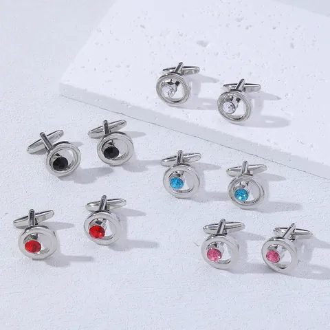 Men Business Round Rhinestone Cufflinks Alloy Inlaid Crystal Sleeve Buttons For Wedding Party Shirt Jewelry