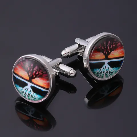 Herren Baum Des Lebens Glas Cabochon Manschettenknöpfe Vintage Legierung Runde Metall Manschettenknöpfe Für Hemd Hochzeit Business Party Schmuck