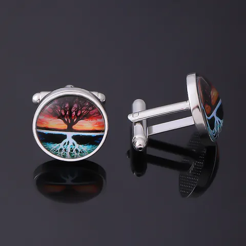 Herren Baum Des Lebens Glas Cabochon Manschettenknöpfe Vintage Legierung Runde Metall Manschettenknöpfe Für Hemd Hochzeit Business Party Schmuck