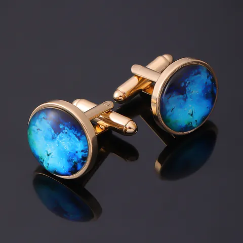 Men's Galaxy Nebula Starry Sky Round Glass Time Gem Shirt Cufflinks For Business Wedding Formal Party Jewelry