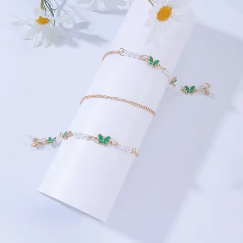 Children Butterfly Faux Pearl Glasses Chain Anti-Lost Mask Lanyard Alloy Gold Plated Eyewear Strap Holder Cute Sweet Accessory