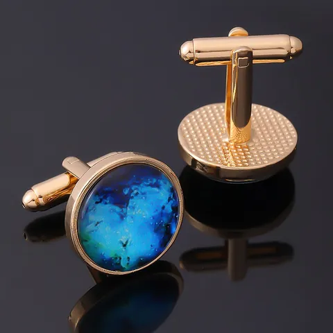 Men's Galaxy Nebula Starry Sky Round Glass Time Gem Shirt Cufflinks For Business Wedding Formal Party Jewelry