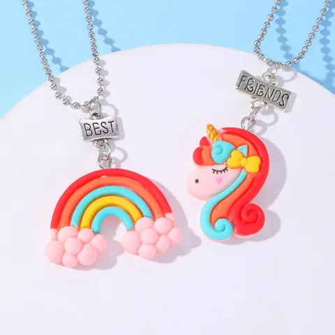 Collane Best Friends Arcobaleno Unicorno in Lega Argilla Polimerica Cuore Gioielli per Bambini Ragazze Regalo Amicizia Collane