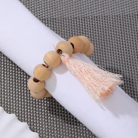 Portatovaglioli in Legno con Nappa Rosa per Decorazione Tavola Matrimonio Banchetto Porta Tovaglioli in Legno Naturale con Perline