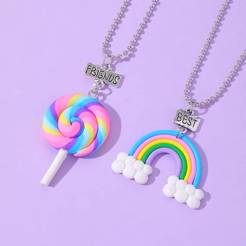 Best Friends BFF Halsketten Set Polymer Ton Regenbogen Lutscher Eiscreme Anhänger Verstellbar Schmuck Geschenk Für Kinder Bestie