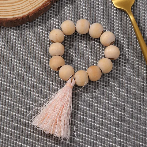 Portatovaglioli in Legno con Nappa Rosa per Decorazione Tavola Matrimonio Banchetto Porta Tovaglioli in Legno Naturale con Perline