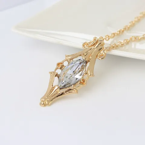 Vintage Alloy Hollow Rhombus Pendant Necklace With Marquise Cut Crystal Artificial Gemstone Gold Silver Retro Jewelry For Women