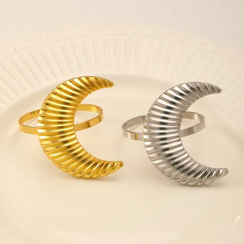 Elegant Alloy Crescent Moon Napkin Rings Gold Silver Wave Ripple Texture Table Decor For Hotel Wedding Banquet Dinner