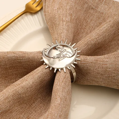 Sun And Moon Face Napkin Ring Alloy Metal Napkin Holder Gold Silver Celestial Relief Table Decor For Wedding Party Banquet Dining Room