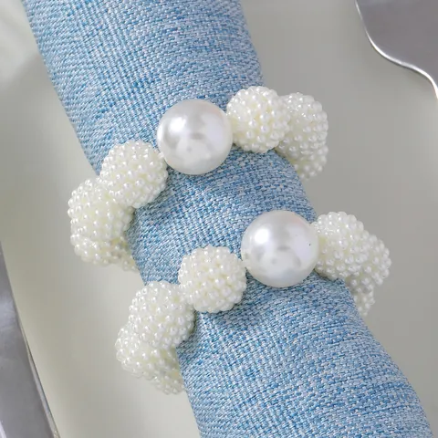 Elegantes Servilleteros de Perlas Artificiales de Imitación Blancas para Decoración Mesa Boda Banquete Cena Fiesta Hechos a Mano