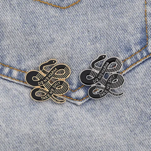Creative Snake Enamel Brooch Pin Do No Harm Take No Shit Slogan Alloy Metal Punk Python Badge For Denim Jacket Backpack Jewelry
