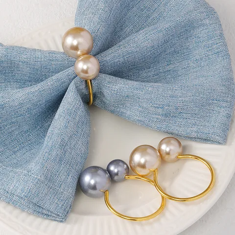 Luxury U-Shaped Artificial Pearl Napkin Rings Alloy Metal Gold Plated Table Decor Champagne Gold Grey Artificial Pearl Buckle For Wedding Banquet Party
