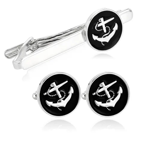 Herren Legierung Anker Krawattenklammer und Manschettenknöpfe Set Silber Gold Nautisch Emaille Business Anzug Hochzeit Schmuck