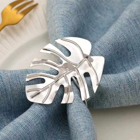 Monstera Leaf Napkin Rings Metal Napkin Holder Electroplated Gold Silver Rose Gold Monstera Leaf Table Decor For Wedding