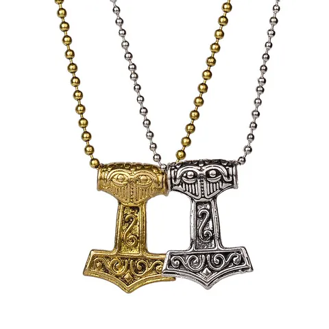 Vintage Viking Thor's Hammer Mjolnir Pendant Necklace Nordic Mythology Alloy Distressed Jewelry For Men Unisex Antique Finish