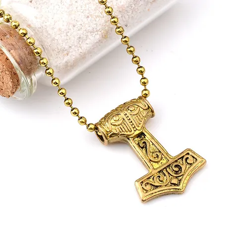 Vintage Viking Thor's Hammer Mjolnir Pendant Necklace Nordic Mythology Alloy Distressed Jewelry For Men Unisex Antique Finish