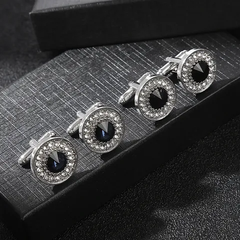 Luxury Round Zirconia Cufflinks For Men Alloy Crystal Business Shirt Studs Wedding Banquet French Cuff Links Jewelry