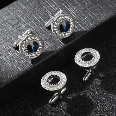 Luxury Round Zirconia Cufflinks For Men Alloy Crystal Business Shirt Studs Wedding Banquet French Cuff Links Jewelry