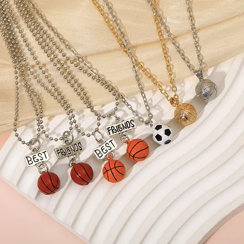 Children BFF Best Friends Basketball Football Necklace Alloy Sporty Pendant Jewelry For Boys Girls Friendship Gift