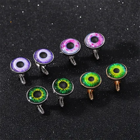 Boutons de Manchette Mauvais Œil pour Hommes Alliage Verre Cabochon Accessoire de Costume Style Gothique Bijoux Cadeau Halloween Multicolore