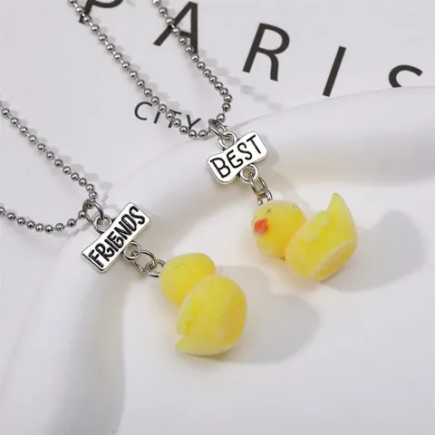 Best Friends BFF Halsketten Set Legierung Beflockt Harz Cartoon Tier Ente Hase Elefant Anhänger Silberne Perlenkette Kinder Schmuck