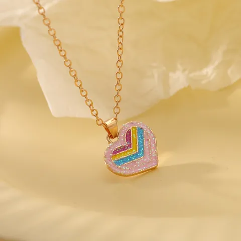 Lindo Collar Con Colgante de Animal de Aleación de Esmalte Dinosaurio Unicornio Corazón Multicolor Cadena Chapada en Oro Para Niños