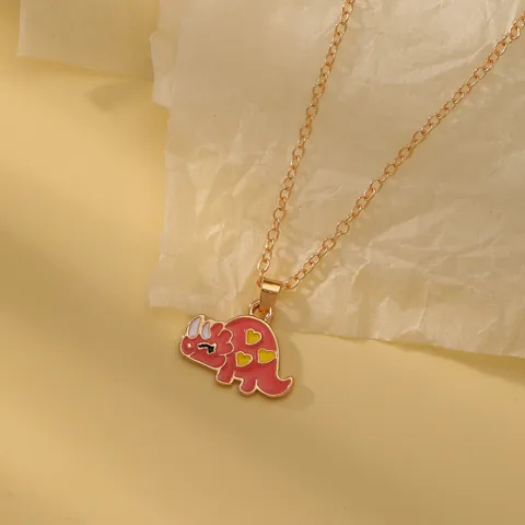 Lindo Collar Con Colgante de Animal de Aleación de Esmalte Dinosaurio Unicornio Corazón Multicolor Cadena Chapada en Oro Para Niños