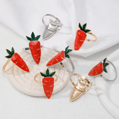 Metal Alloy Enamel Carrot Rabbit Napkin Rings Easter Decorative Table Napkin Buckles For Dining Restaurant Holiday Party Gold Silver