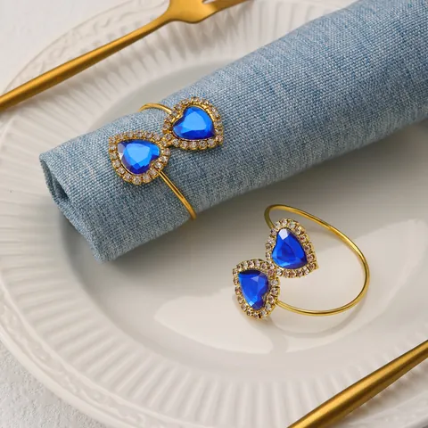 Heart Shaped Napkin Rings Alloy Artificial Gemstone Rhinestone Heart Napkin Buckle For Wedding Dinner Party Valentine's Day Table Decor