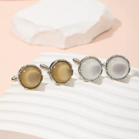 Gemelos de Aleación de Cristal Redondos de Moda para Hombre Mujer Estilo Francés Negocios Boda Joyería Regalo