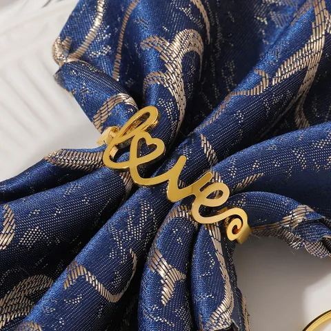 Love Letter Heart Shape Metal Napkin Rings Gold Silver Alloy Napkin Buckle For Valentine's Day Wedding Dining Table Decor