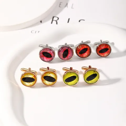 Boutons de Manchette Mauvais Œil pour Hommes Alliage Verre Cabochon Accessoire de Costume Style Gothique Bijoux Cadeau Halloween Multicolore