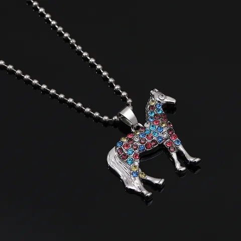 Collana con Ciondolo a Forma di Unicorno e Cavallo in Lega con Strass Colorati per Bambini Catena a Palline d'Argento Gioielli di Moda Regalo per Bambini