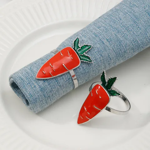 Metal Alloy Enamel Carrot Rabbit Napkin Rings Easter Decorative Table Napkin Buckles For Dining Restaurant Holiday Party Gold Silver