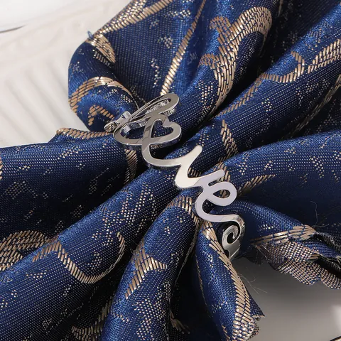 Love Letter Heart Shape Metal Napkin Rings Gold Silver Alloy Napkin Buckle For Valentine's Day Wedding Dining Table Decor