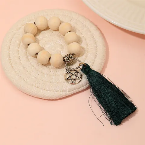 Wood Bead Napkin Ring With Silk Tassel Bohemian Table Decoration Tai Chi Yin Yang Owl Leopard Head Charms For Kitchen Dining Wedding Party