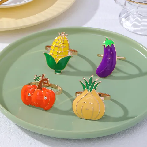 Legierung Emaille Gemüse Serviettenringe Kürbis Karotte Pilz Aubergine Mais Muster Tischdeko Für Hochzeit Party Abendessen