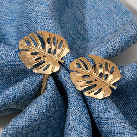 Monstera Leaf Aluminum Napkin Rings Tropical Plant Hollow Design Table Decoration For Western Restaurant Hotel Wedding Banquet
