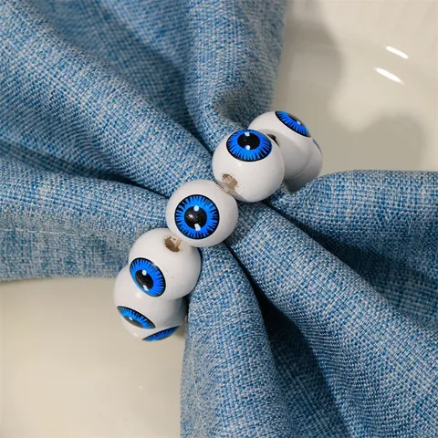 Boho Wood Bead Napkin Ring Evil Eye Heart Sunflower Pattern Tassel Wooden Beaded Napkin Buckle For Dining Table Decor