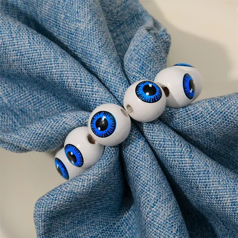 Boho Wood Bead Napkin Ring Evil Eye Heart Sunflower Pattern Tassel Wooden Beaded Napkin Buckle For Dining Table Decor