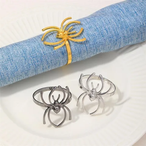 Hollow Aluminum Alloy Spider Napkin Ring Metal Spider Shape Napkin Buckle For Halloween Hotel Banquet Table Decoration