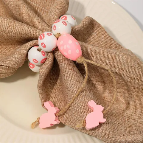 Portatovaglioli Rustici in Perline di Legno Nappine in Corda di Canapa Intrecciate a Mano Decorazione Tavola Stile Fattoria Pasqua