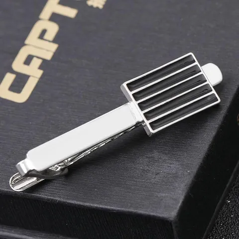 Heren Zakelijke Legering Zwart Gestreepte Dasspeld En Manchetknopen Set Zilver Rechthoekig Overhemd Accessoires Voor Bruiloft