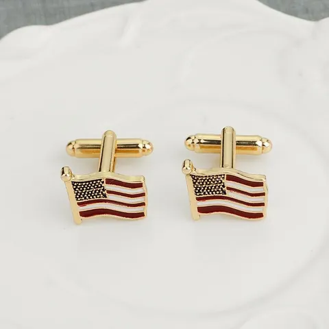 Vintage Vergulde Legering Amerikaanse Vlag Emaille Manchetknopen Voor Heren Zakelijke Bruiloft Feest Pak Overhemd Sieraden