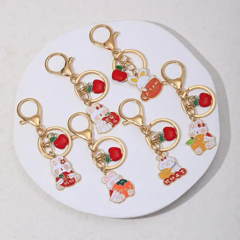 Carino Portachiavi in Metallo a Forma di Coniglio Con Ciondolo a Mela in Lega di Zinco Smaltato Decorazione per Borsa Donna Regalo