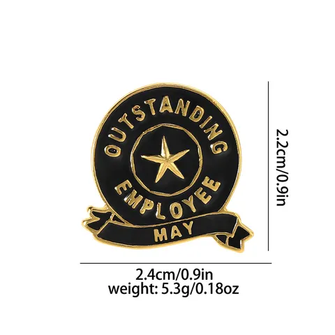 Outstanding Employee Award Brooch Pin Monthly Recognition Metal Badge Alloy Enamel Star Honor Lapel Pin For Company Staff Office Gift