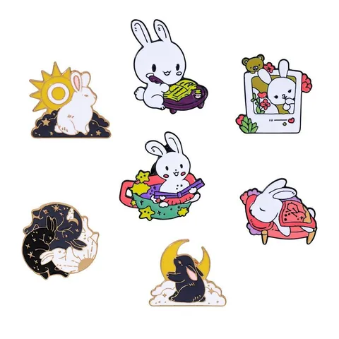 Cute Cartoon Rabbit Enamel Pin Set Alloy Animal Badge Brooch Whimsical Celestial Designs Backpack Clothing Accessory Gift For Women Kids